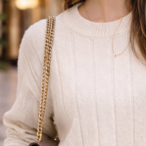 L.O.G.G Cream Wide Ribbed Very Soft Crewneck Pullover Sweater Top - Picture 2 of 8